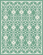 Serene Teal White Filigree Damask Rug