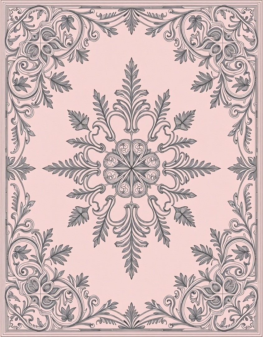 Vintage Rose Floral Scroll Center Rug