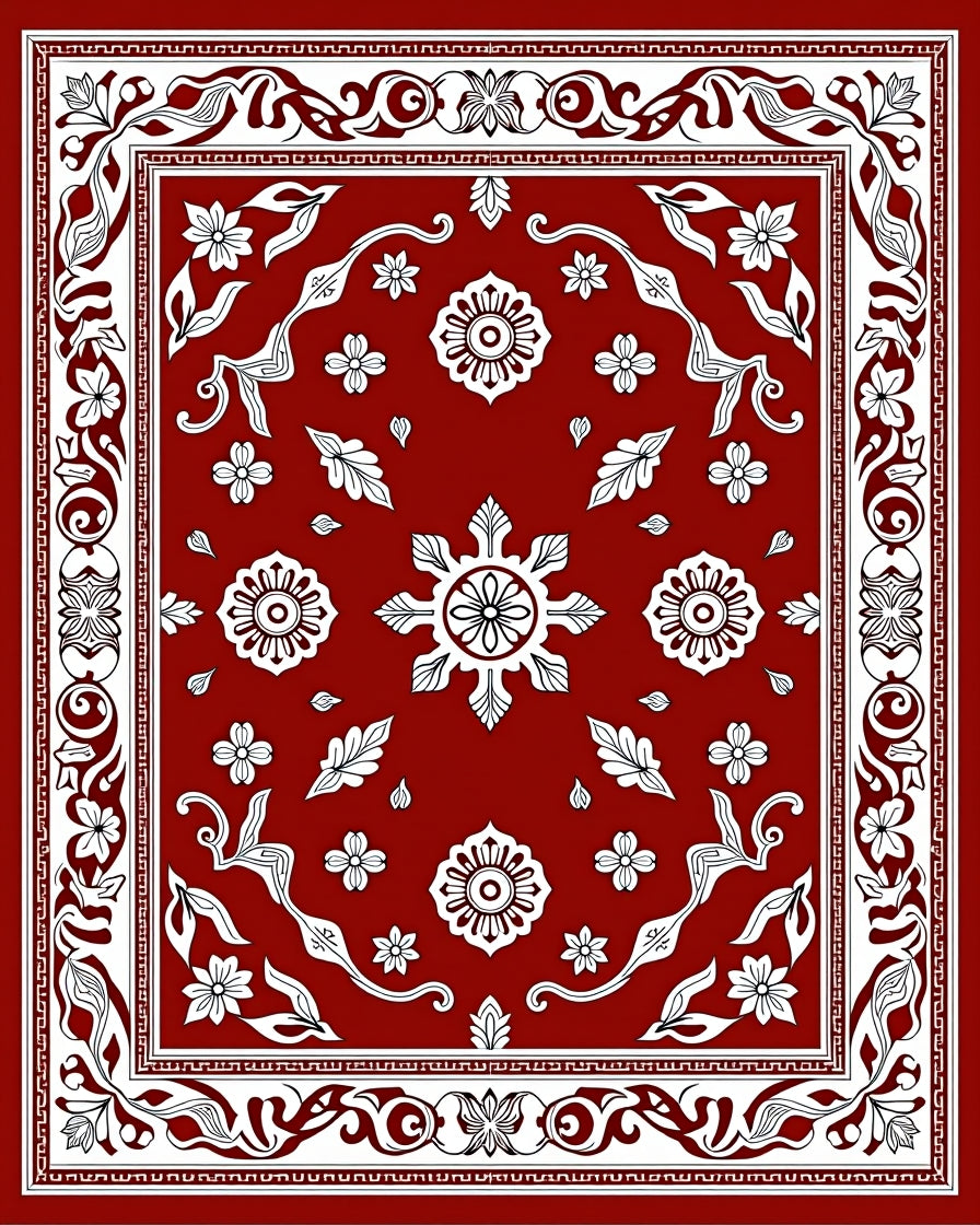 Crimson Floral Garden Medallion Rug