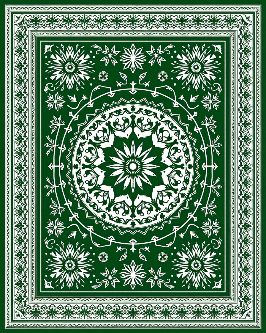 Deep Forest Green Medallion Starburst Rug