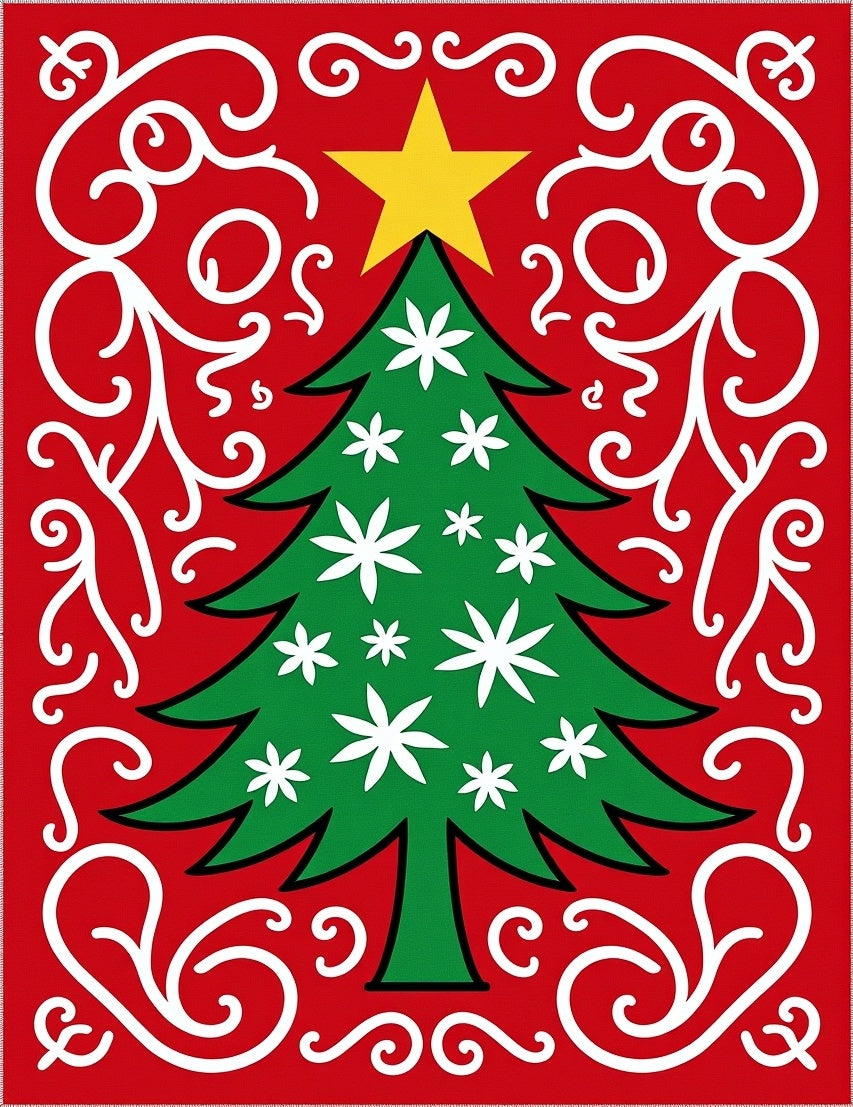 Red White Swirl Christmas Tree Rug