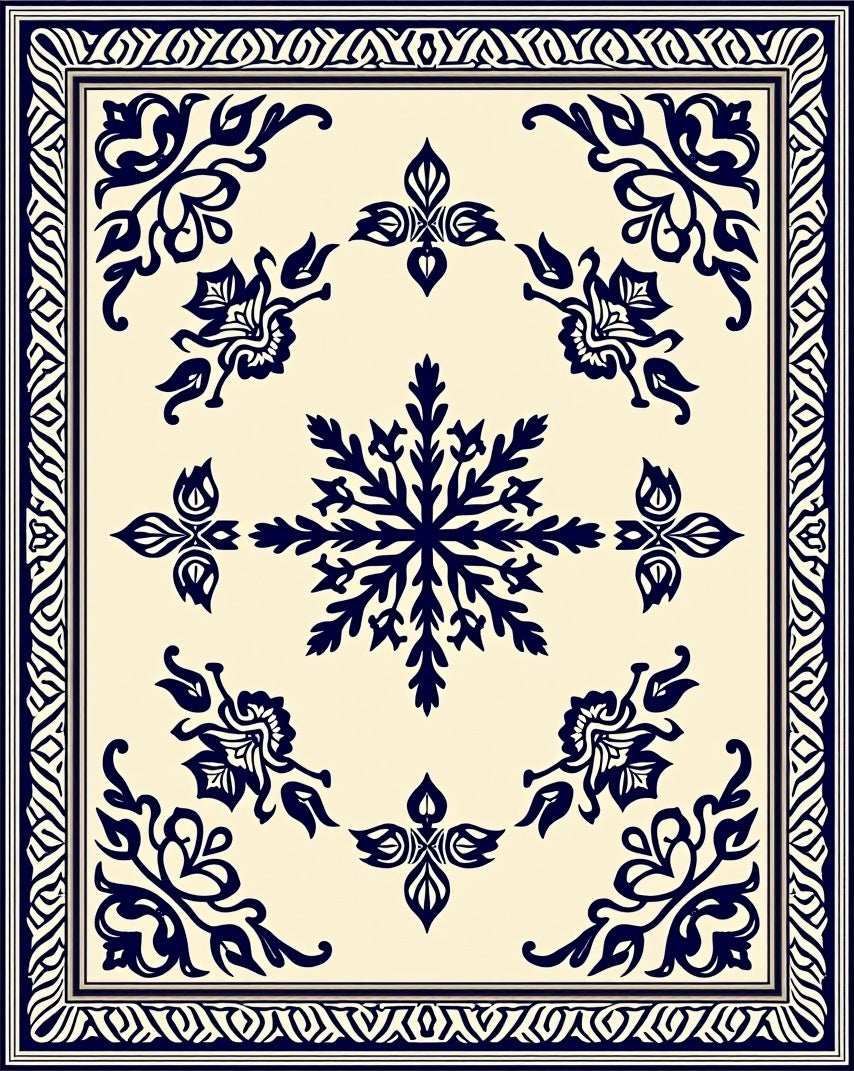 Navy Vintage Floral Medallion Rug