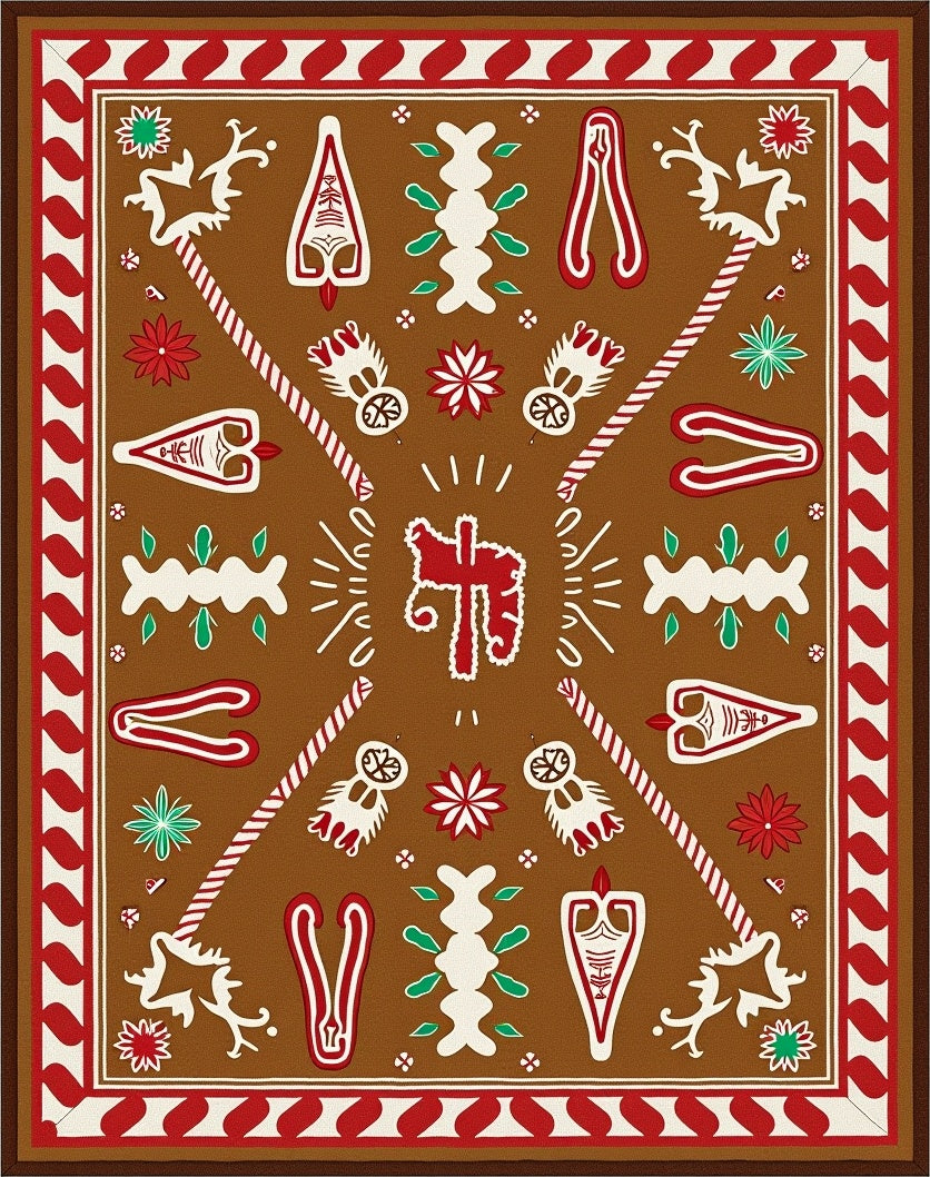 Brown Gingerbread Christmas Folk Art Rug