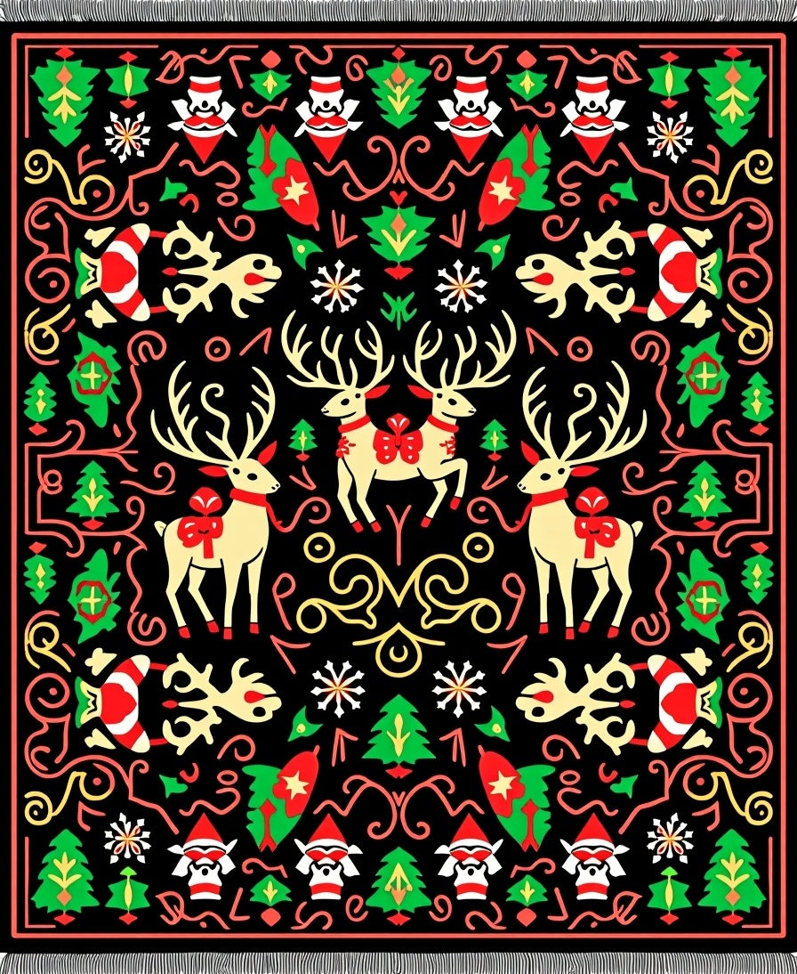 Jolly Reindeer Red Green Christmas Rug