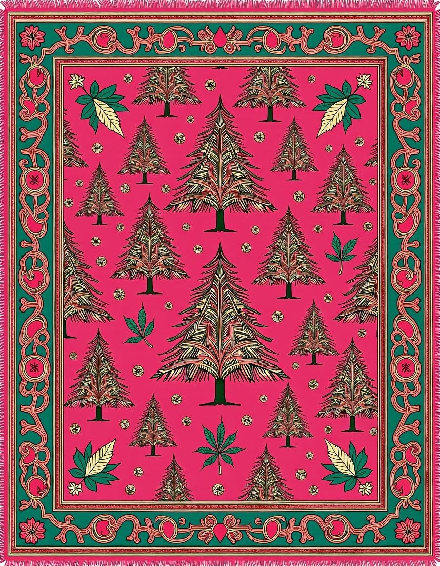 Ornate Fuchsia Evergreen Forest Medallion Rug