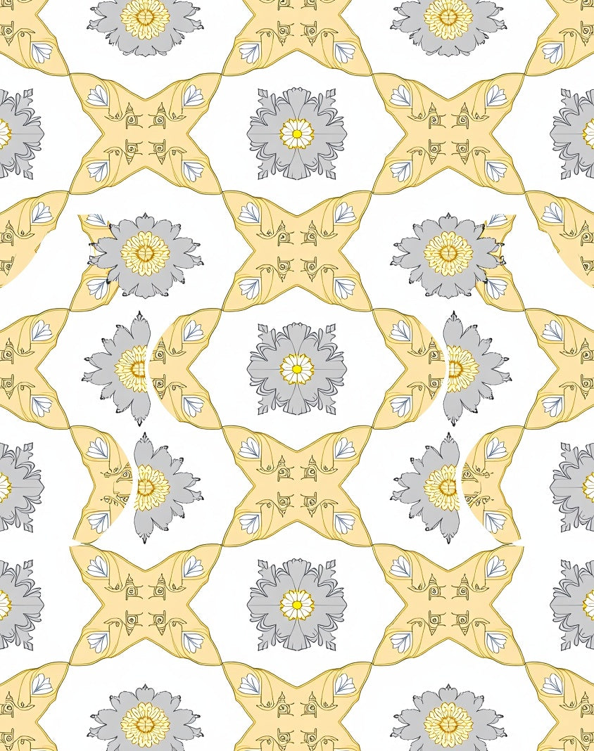Golden Yellow Gray Floral Medallion Rug