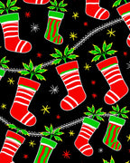 Red Green Striped Christmas Stockings with Holly Rug