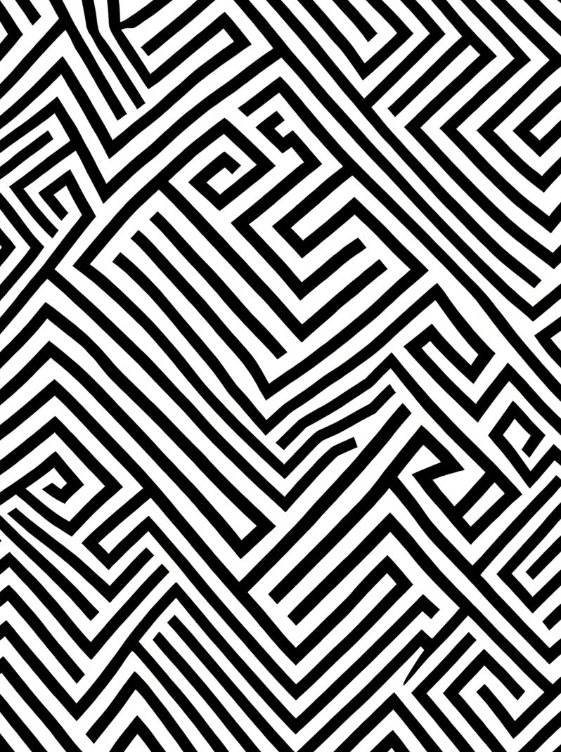 Black White Geometric Labyrinth Rug