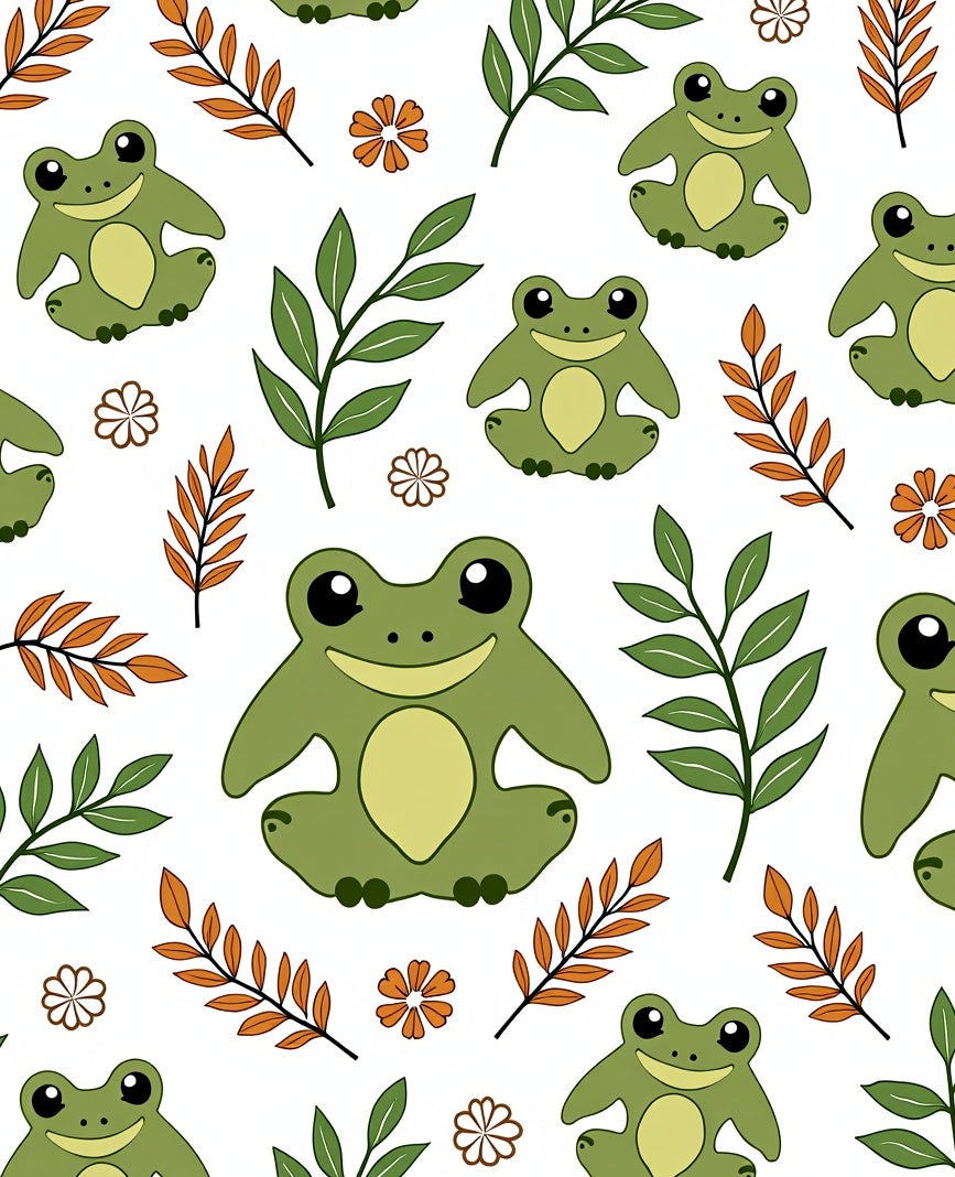 Whimsical Green Frog Autumn Foliage Rug