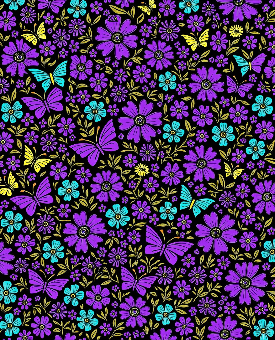 Vibrant Purple Butterfly Floral Burst Rug