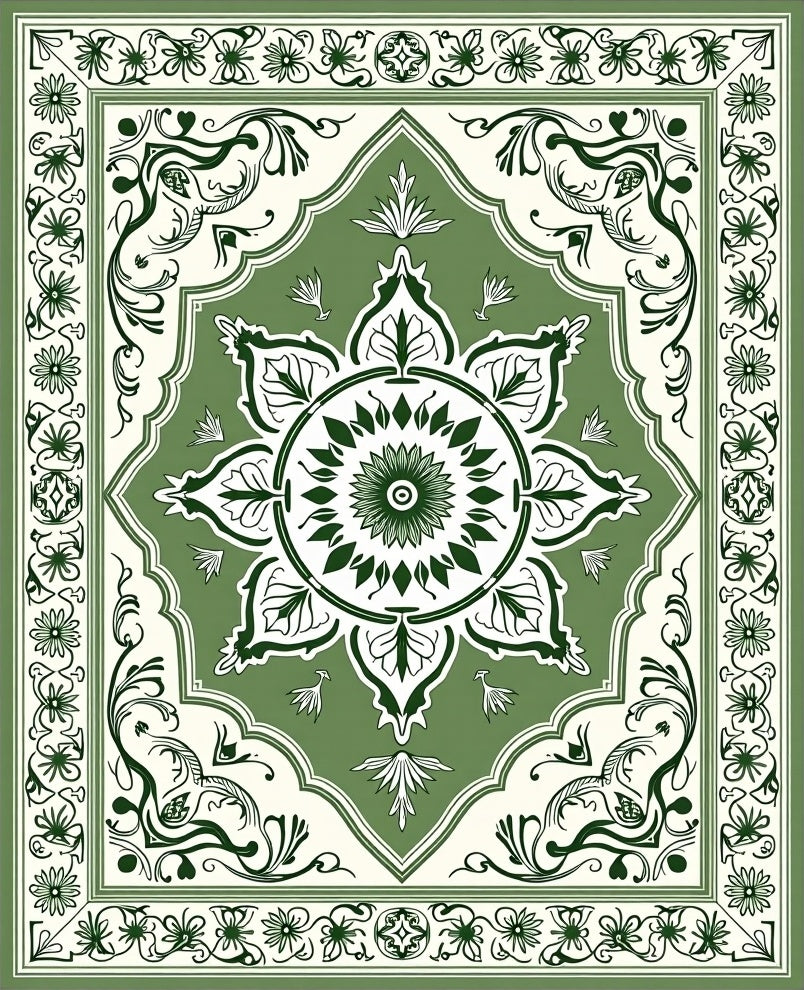 Verdant Bloom Bordered Central Crest Rug