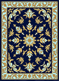 Navy Gold Floral Scroll Border Rug