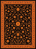 Vibrant Orange Floral Vine Border Rug