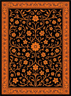 Vibrant Orange Floral Vine Border Rug