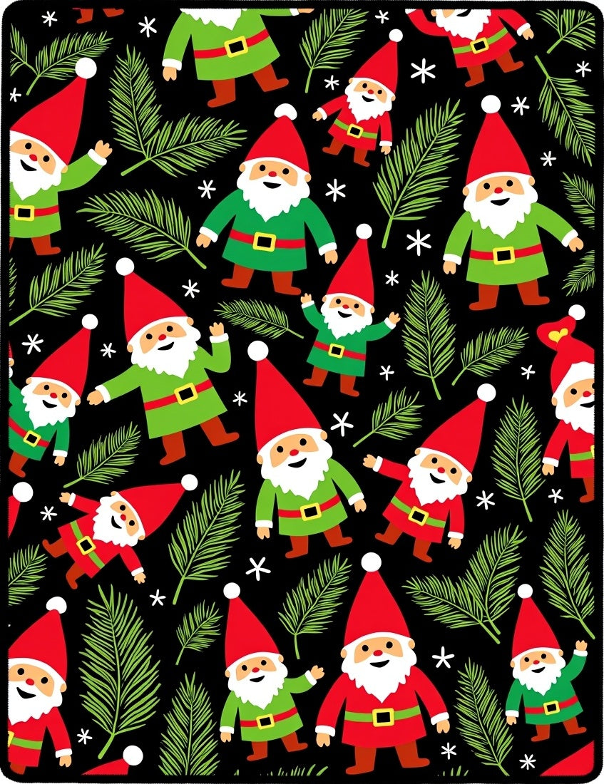 Christmas Gnome Green Red Black Background Rug