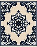 Ornate Navy Ivory Center Floral Rug