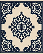 Ornate Navy Ivory Center Floral Rug