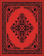 Crimson Black Floral Scroll Border Rug