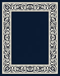 Deep Blue Ivory Floral Scroll Frame Rug