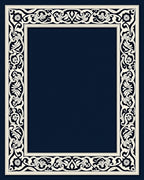 Deep Blue Ivory Floral Scroll Frame Rug