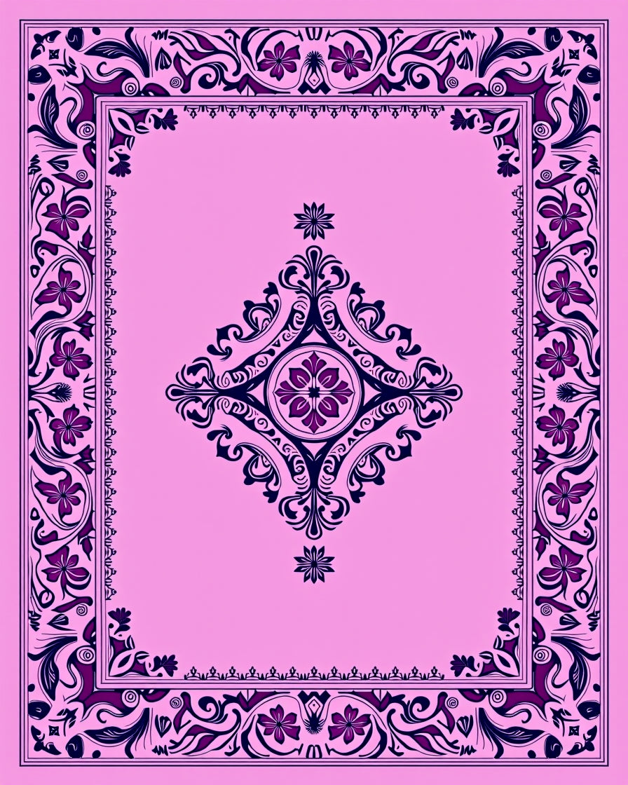 Ornate Floral Diamond Accents Rug