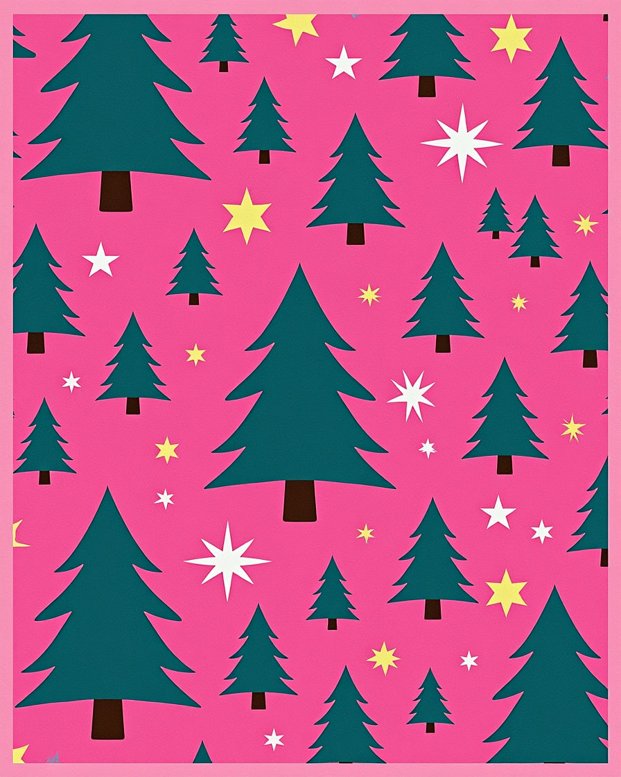 Pink Teal Trees Stars Rug