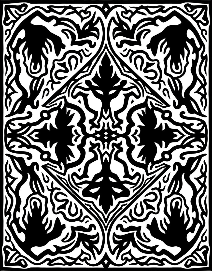 Black White Classical Floral Arabesque Rug