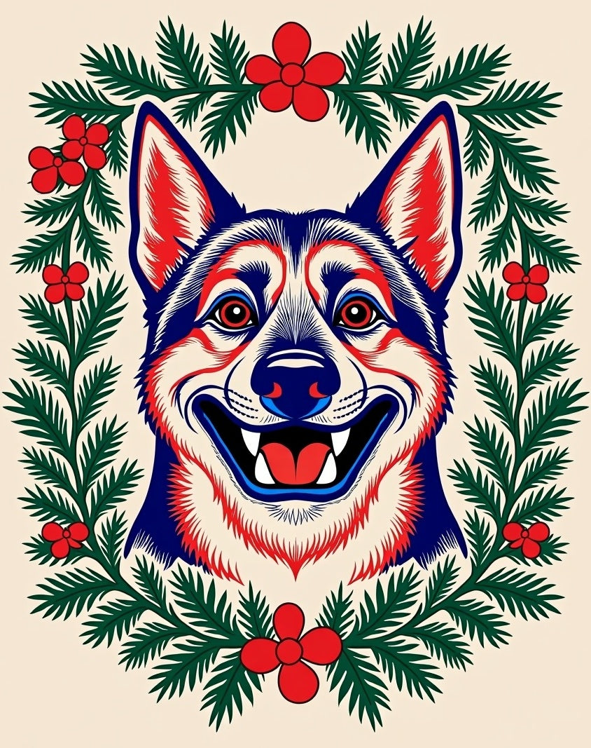 Crimson Blue Dog Pine Garland Rug