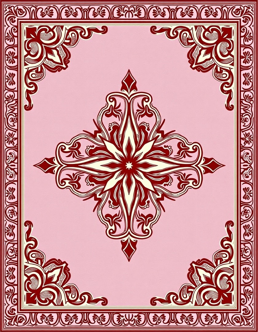 Crimson Pink Floral Scrollwork Medallion Rug
