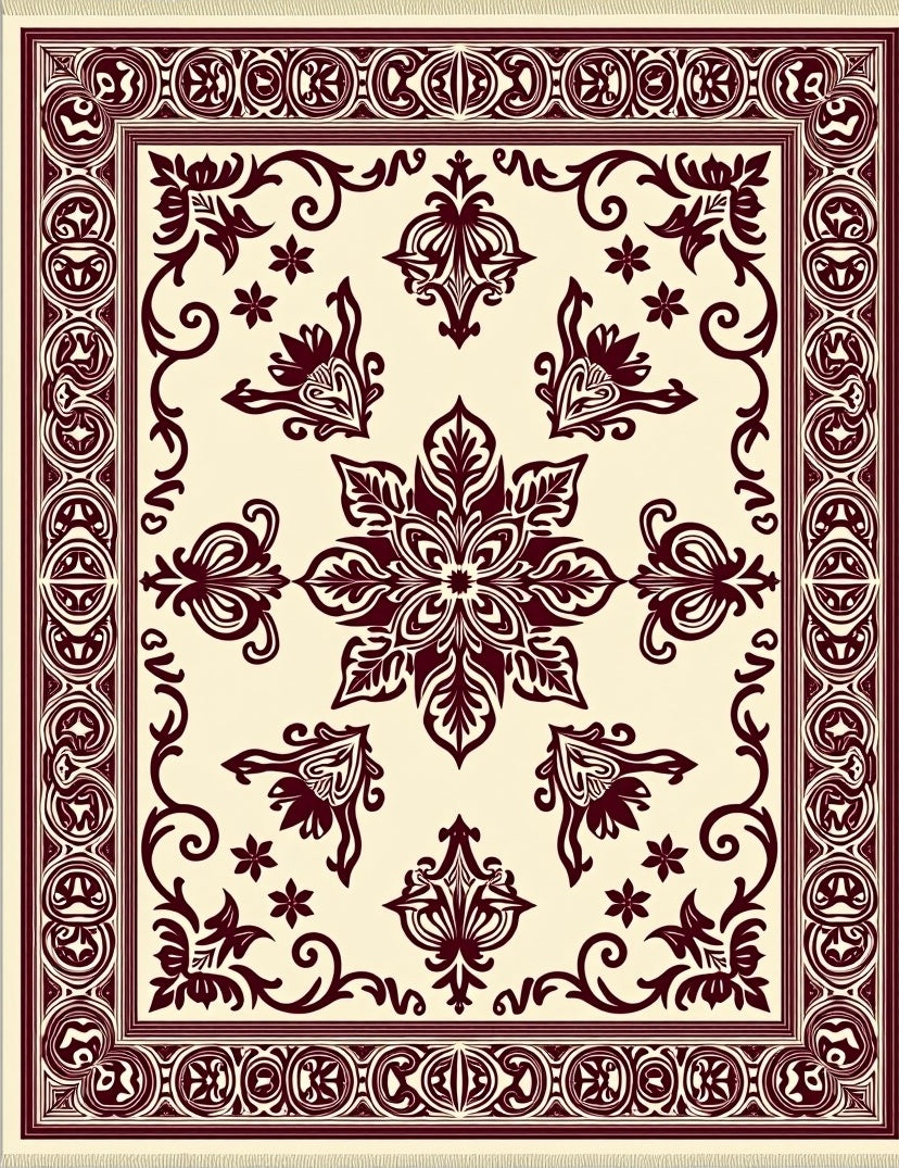 Deep Wine Floral Medallion Traditional Rug
