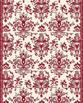 Rich Crimson Damask Scrollwork Rug