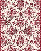 Rich Crimson Damask Scrollwork Rug