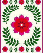 Vibrant Red Pink Floral Leaf Garland Rug