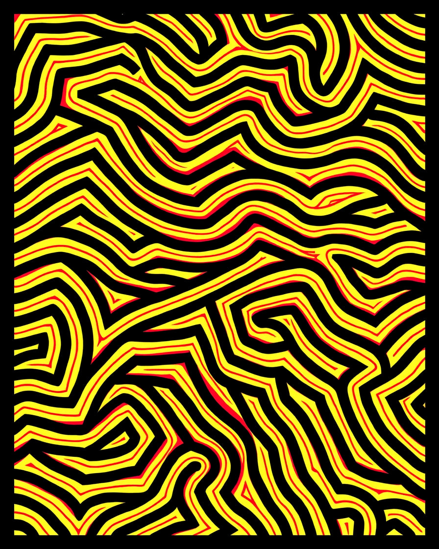 Bold Black Yellow Red Maze Rug