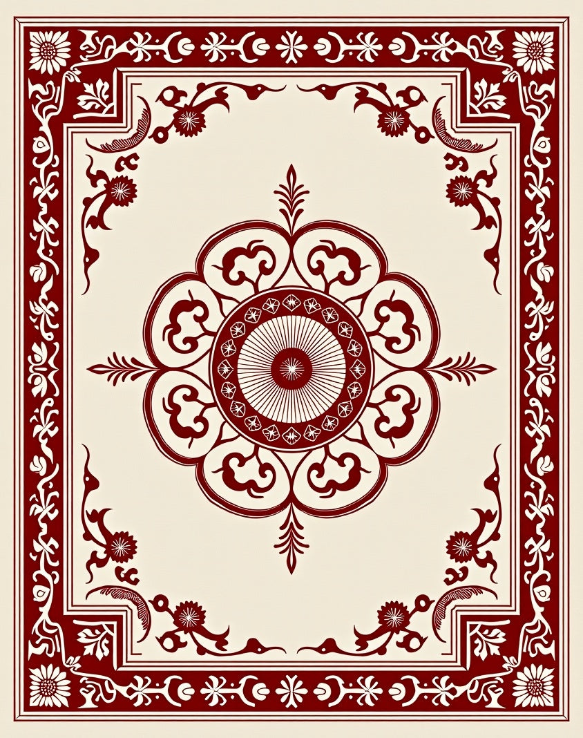 Crimson Floral Border Medallion Rug
