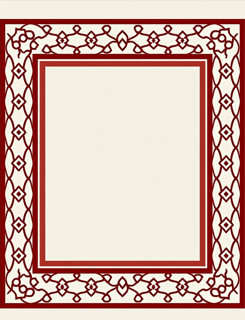 Crimson Red Openwork Geometric Border Rug