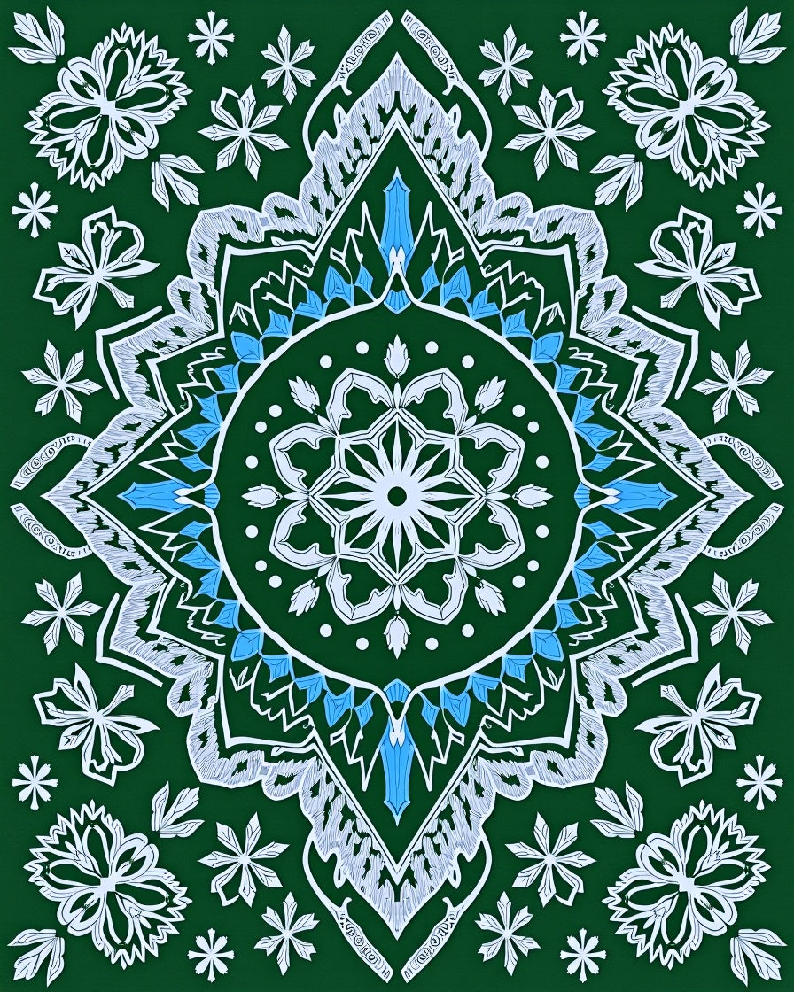 Emerald Green Mandala Starburst Accents Rug