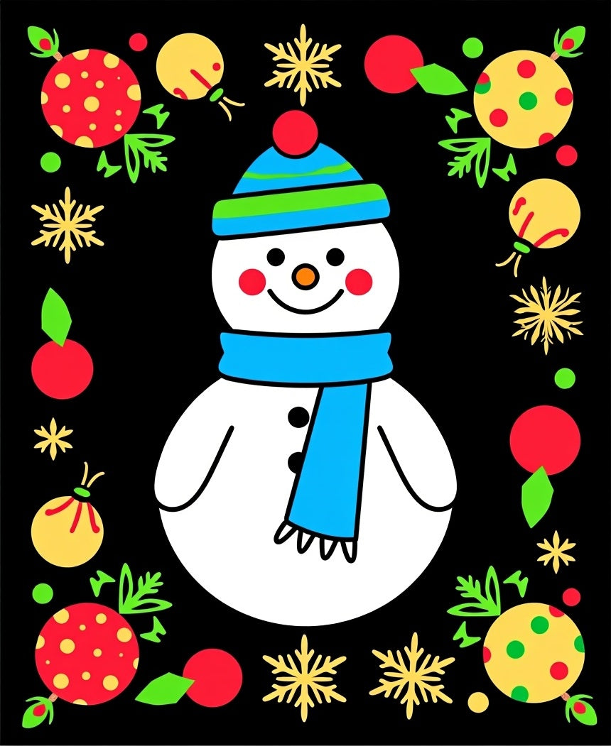 Cheery Snowman With Festive Ornaments Rug
