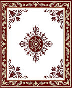 Ornate Crimson Floral Medallion Border Rug