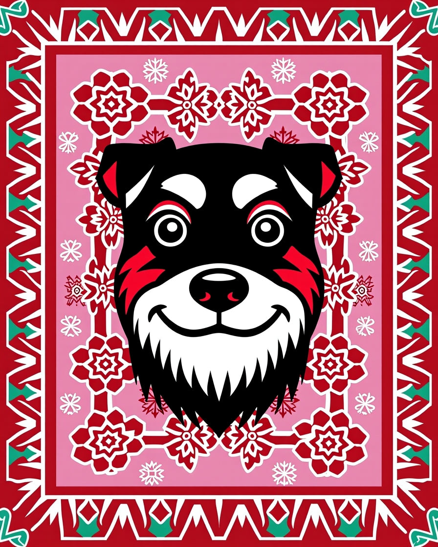 Vibrant Red Dog Floral Border Rug