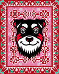 Vibrant Red Dog Floral Border Rug