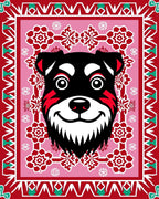 Vibrant Red Dog Floral Border Rug