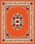 Orange Red Floral Scroll Border Rug