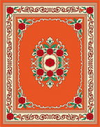 Orange Red Floral Scroll Border Rug