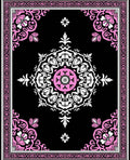 Black Pink Floral Medallion Border Rug
