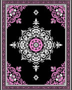 Black Pink Floral Medallion Border Rug