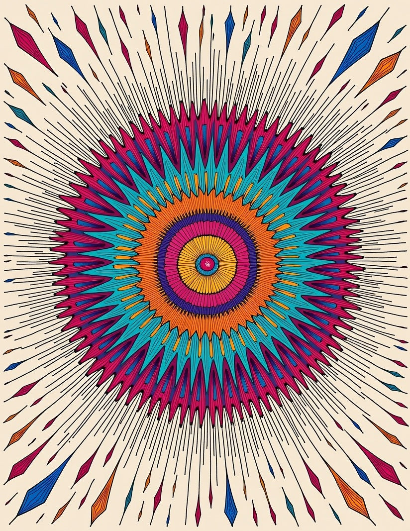 Colorful Sunburst Mandala Rug