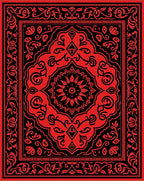 Vivid Red Floral Medallion Border Rug