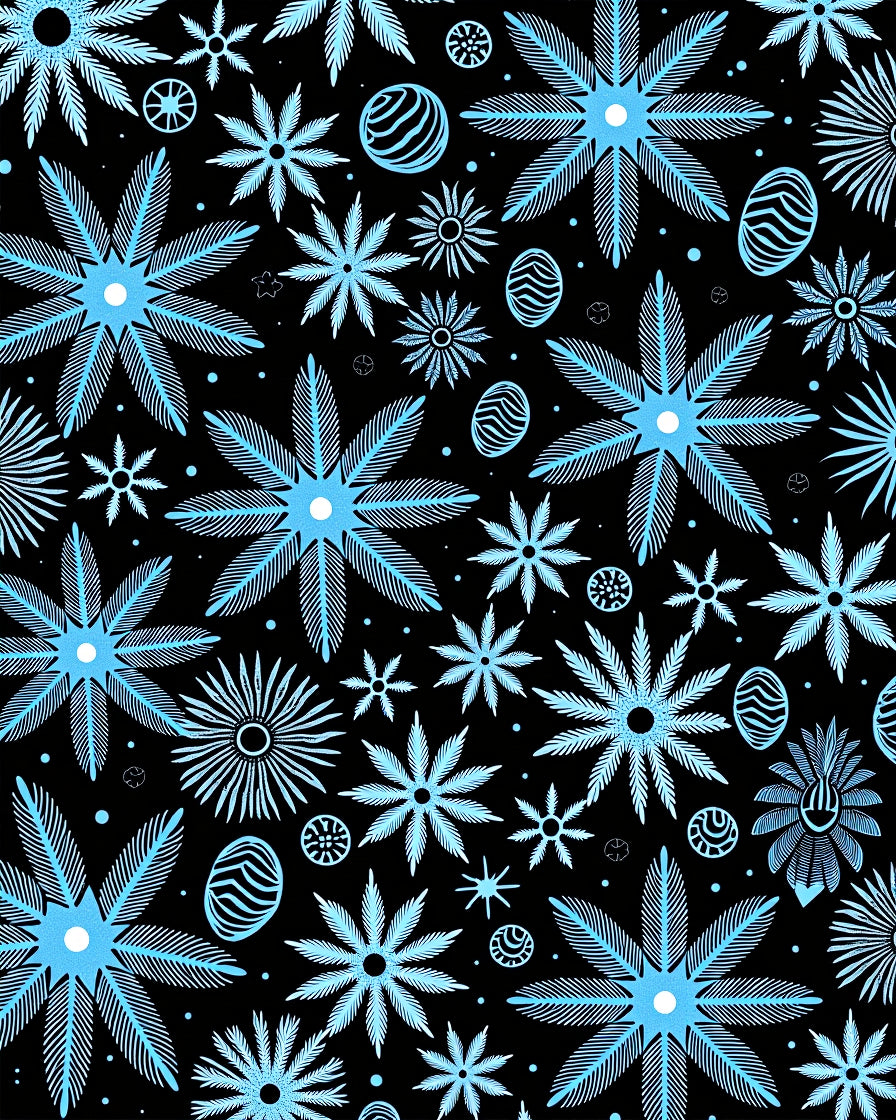 Sky Blue Starburst Floral Collage Rug