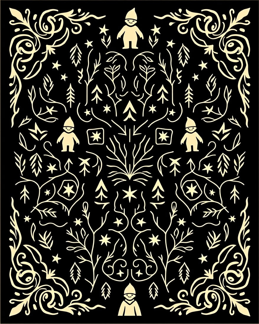 Whimsical Gnome Forest Cream Black Rug